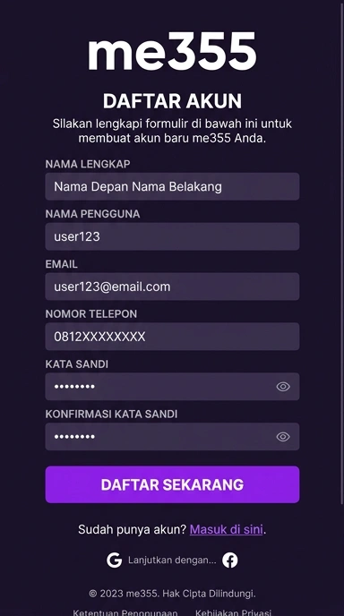 Tampilan halaman daftar me355